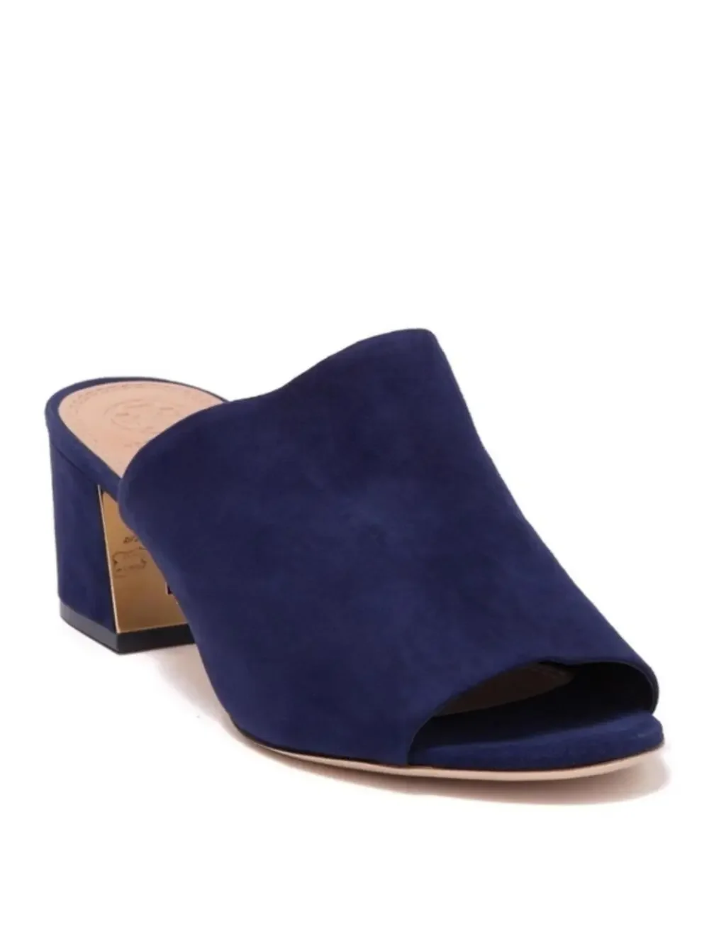 Tory Burch Salinas Navy Blue Suede Block Heel Mules 6.5